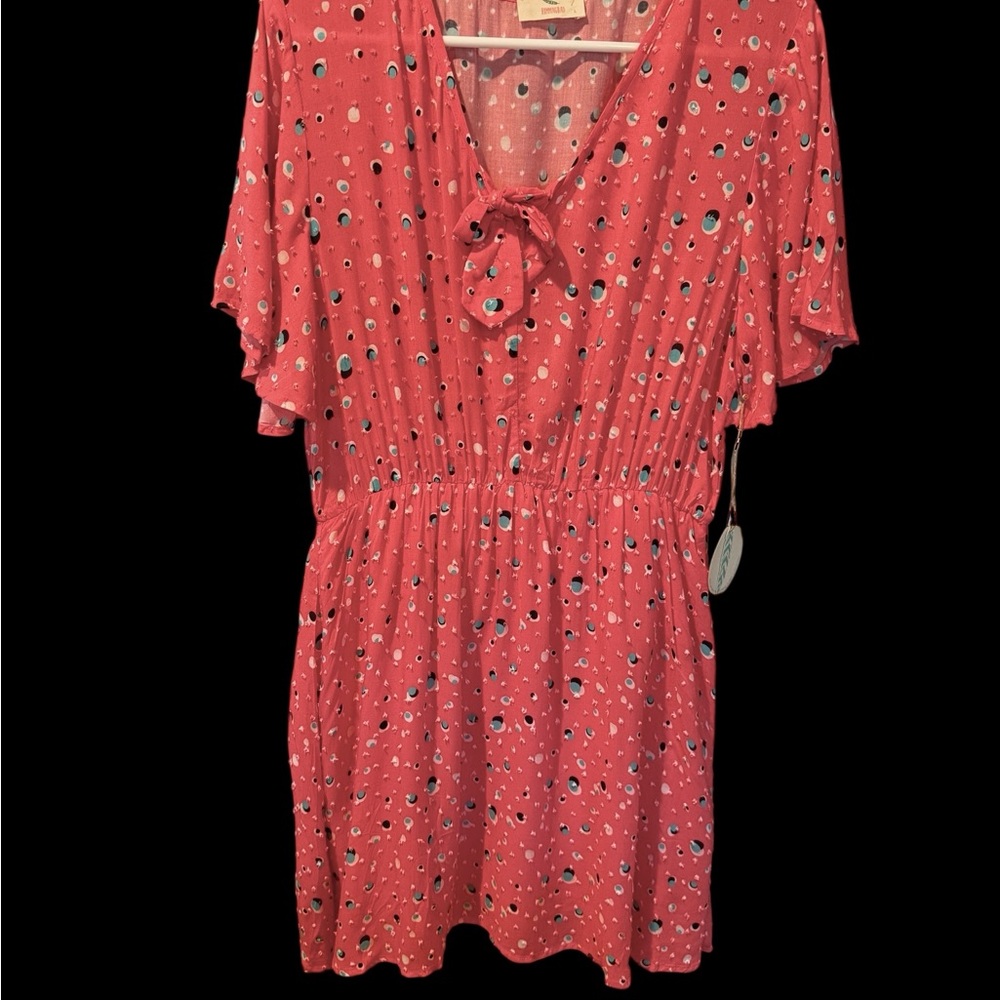 O48 Hummingbird Coral Mini Dress with Abstract Dots